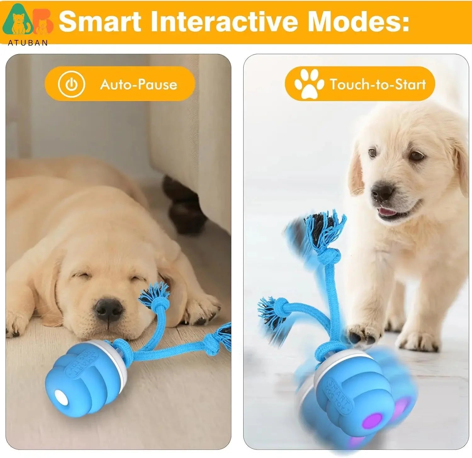 ATUBAN Interactive Dog Toys Ball - Fun Moving Dog Toys to Keep Them Busy , Rechargeable Smart Automatic Dog Ball for Boredom PawsMagics