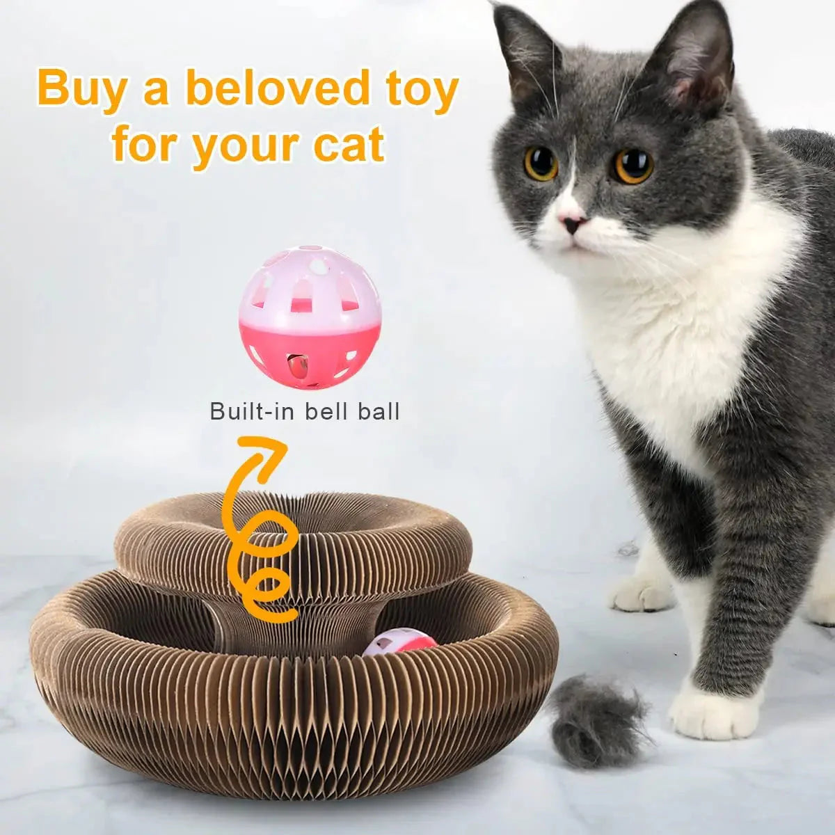 Magic Cat Scratch Organ Board Cat Toy with Ball Cat Grinding Claw Cat Climbing Frame Kitten Round Corrugated Cat Scratching Toy PawsnHeart