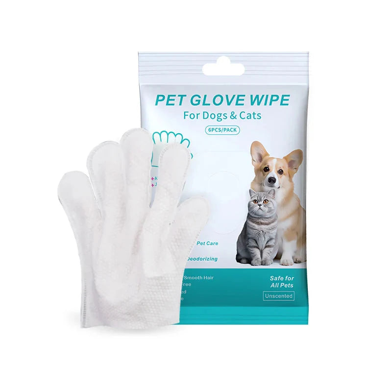 New 6PCS Pet Wash-Free Gloves Cat Bath Deodorant Wipes Disposable Cleaning Dry Cleaning Dog Wipes Gentle And Convenient Gloves PawsnHeart