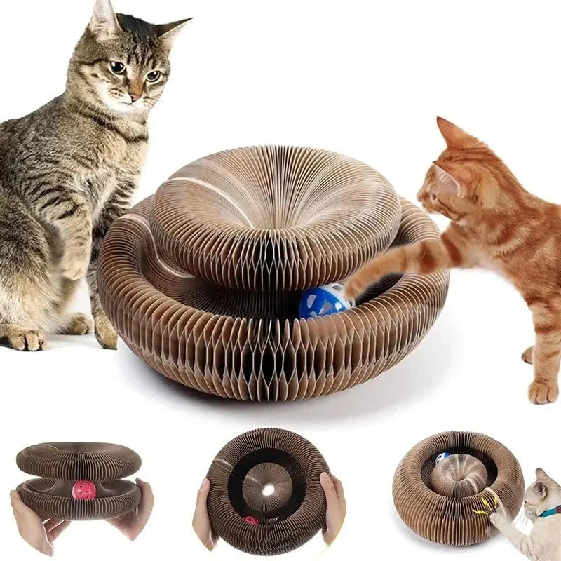 Magic Cat Scratch Organ Board Cat Toy with Ball Cat Grinding Claw Cat Climbing Frame Kitten Round Corrugated Cat Scratching Toy PawsnHeart
