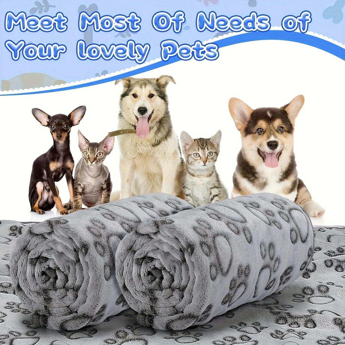 Soft Fluffy Pet Blanket - High-Quality Warm Cartoon Pattern Mat for Cats & Dogs
