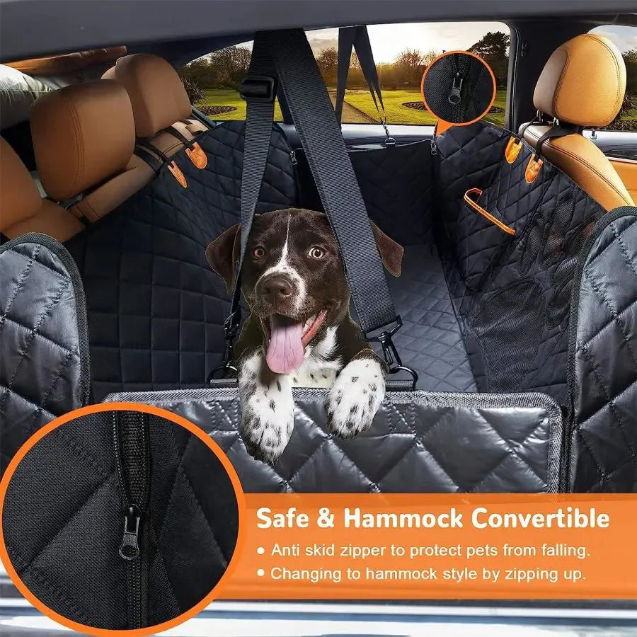 Dog Car Seat Cover for Back Seat, 100% Waterproof Dog Car Hammock with Visual Mesh Window and Side Zipper Car Seat & Door Protec PawsMagics