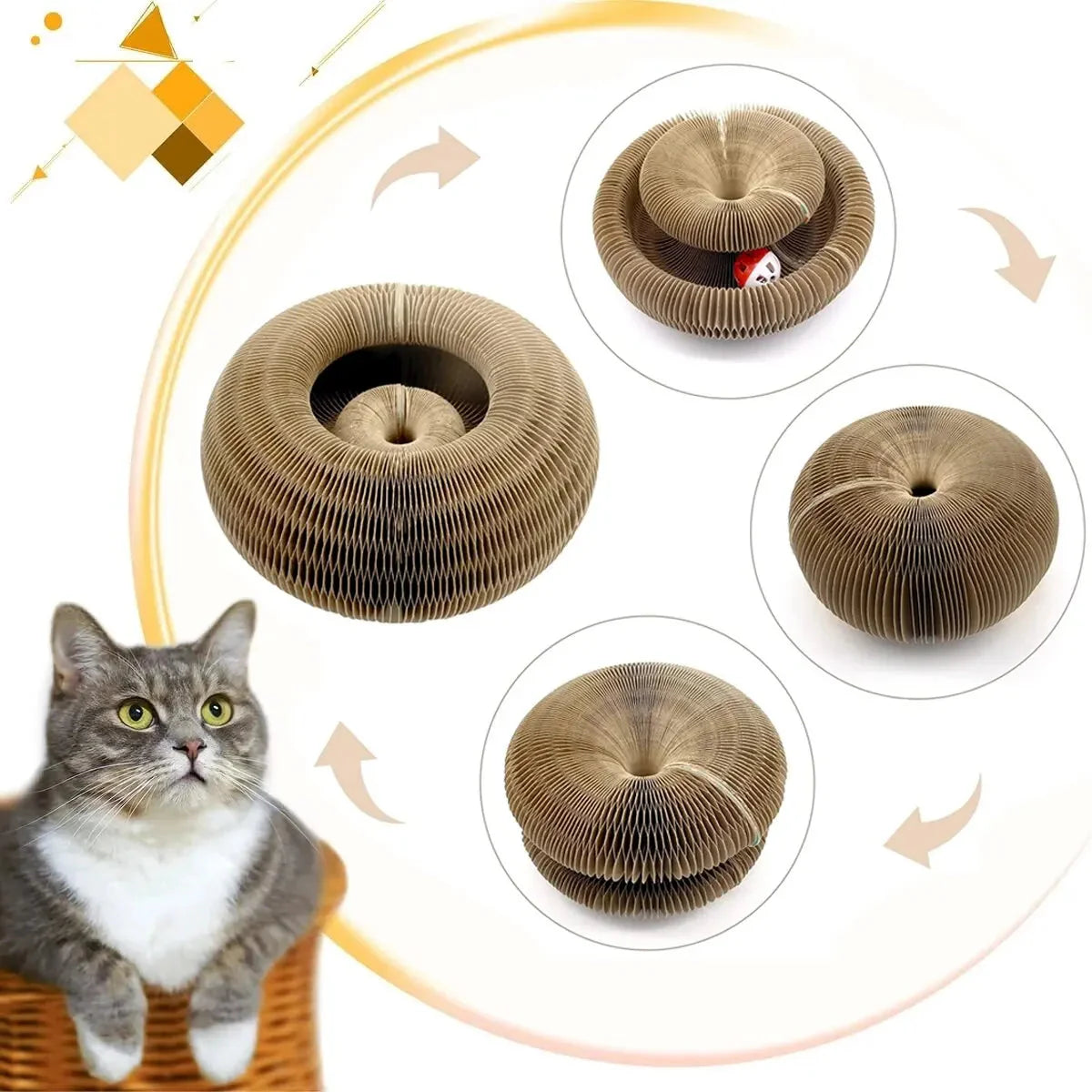 Magic Cat Scratch Organ Board Cat Toy with Ball Cat Grinding Claw Cat Climbing Frame Kitten Round Corrugated Cat Scratching Toy PawsnHeart