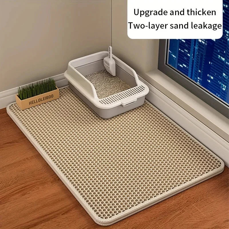 1Pc Large Size Cat Litter Mat-Advanced Honeycomb Double Layer Design,Urine Waterproof,Easy Cleaning,Scatter Control,Stay Clean PawsnHeart