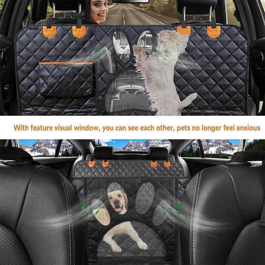 Dog Car Seat Cover for Back Seat, 100% Waterproof Dog Car Hammock with Visual Mesh Window and Side Zipper Car Seat & Door Protec PawsMagics