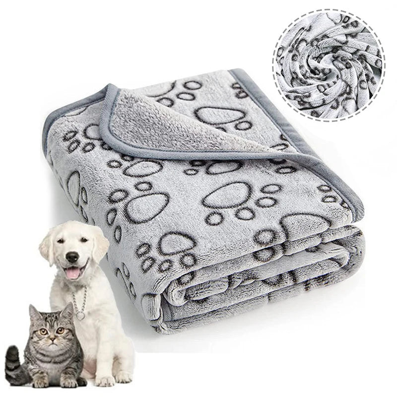 Soft fluffy pet blanket with a cute cartoon pattern, providing warmth and comfort for cats and dogs