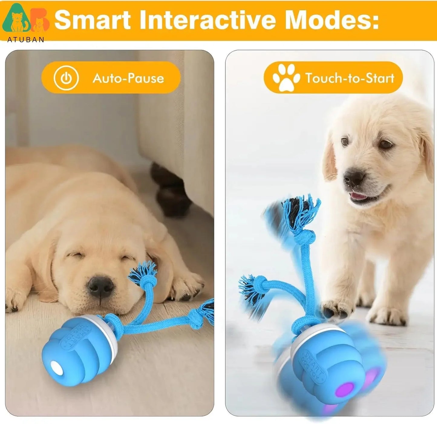 ATUBAN Interactive Dog Toys Ball - Fun Moving Dog Toys to Keep Them Busy , Rechargeable Smart Automatic Dog Ball for Boredom PawsMagics