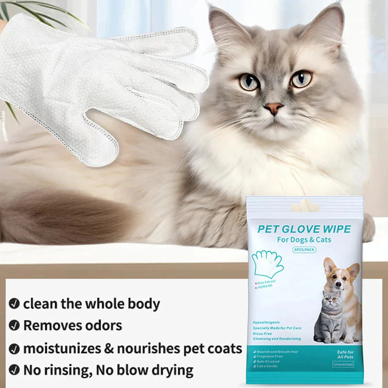 New 6PCS Pet Wash-Free Gloves Cat Bath Deodorant Wipes Disposable Cleaning Dry Cleaning Dog Wipes Gentle And Convenient Gloves PawsnHeart